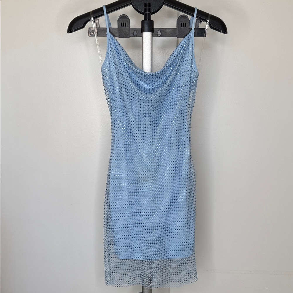 Chic Blue Mini Dress with Rhinestone Detail